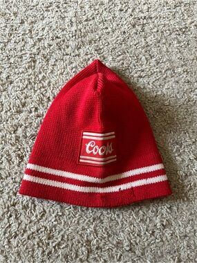 Vintage Coors Knit Red and White Beanie 100% Virgin Wool